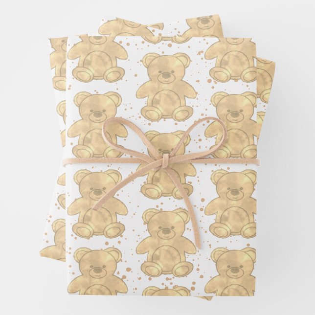 Cute Teddy Bear Wrapping Paper Sheets (In situ)