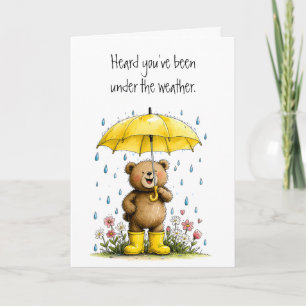 Cute Teddy Bear Yellow Galoshes Get Well Soon Card