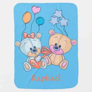 Cute Teddy Bears and Balloons Illustration Baby Bl Baby Blanket