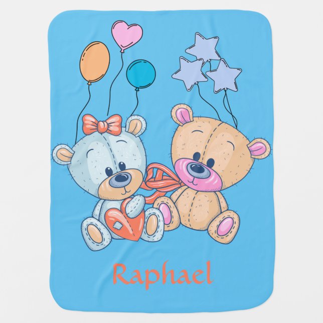 Cute Teddy Bears and Balloons Illustration Baby Bl Baby Blanket (Front)