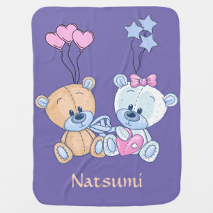 Cute Teddy Bears and Balloons Illustration Baby Blanket
