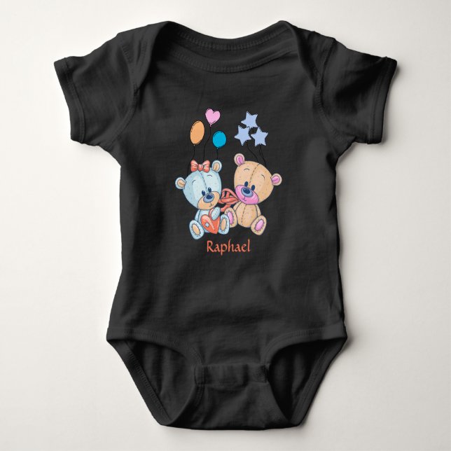 Cute Teddy Bears and Balloons Illustration Baby Bodysuit (Front)