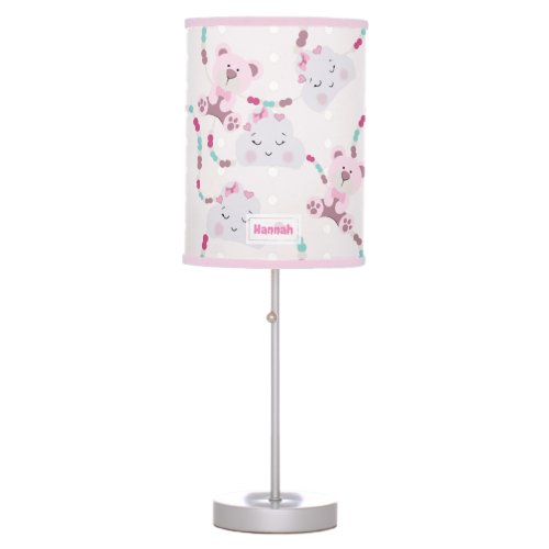 Cute Teddy Bears and Clouds Baby Girl Pattern Table Lamp