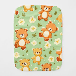 Cute teddy bears and leaves pattern green baby burp cloth