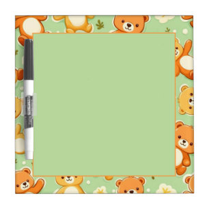 Cute teddy bears and leaves pattern green dry erase board