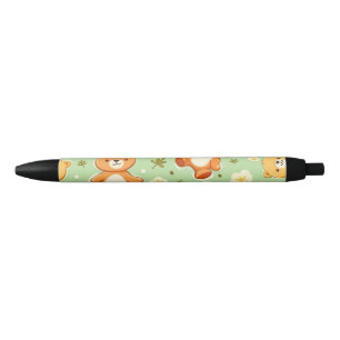 Cute teddy bears and leaves pattern green pen