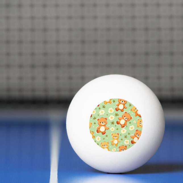 Cute teddy bears and leaves pattern green ping pong ball (Net)