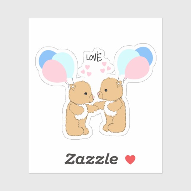 Cute Teddy Bears Balloons Love Sticker (Sheet)