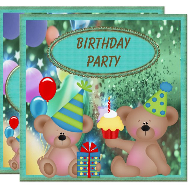 Cute Teddy Bears Birthday Party Invitation