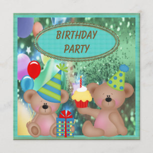 Cute Teddy Bears Birthday Party Invitation