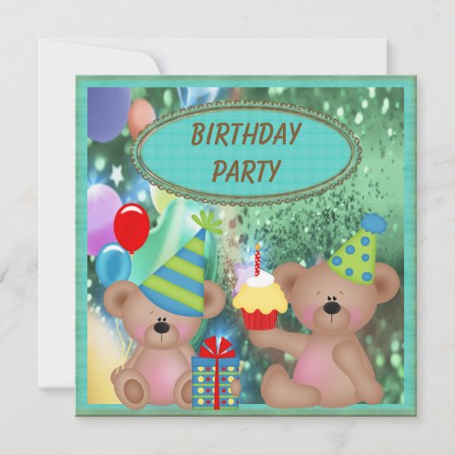 Cute Teddy Bears Birthday Party Invitation