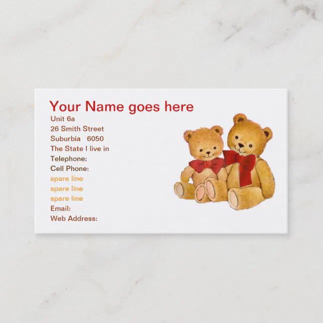 Cute Teddy Bears Business Card | Zazzle