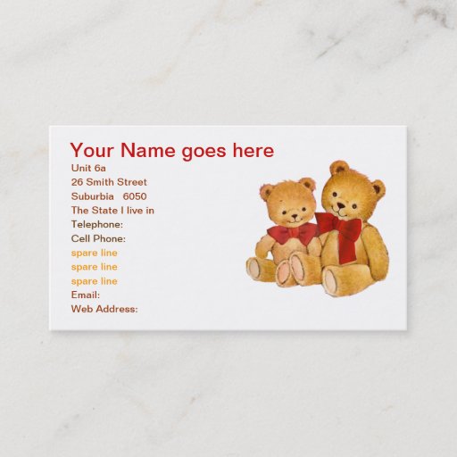 Customizable Cute Teddy Bears Business Cards
