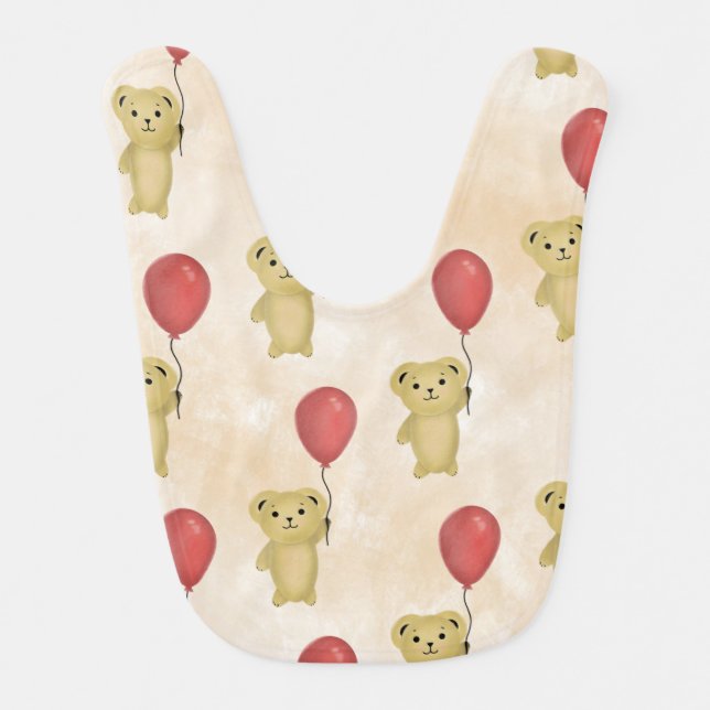 Cute Teddy Bears Floating with Balloons Pattern Baby Bib (Front)