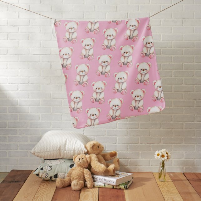 Cute teddy bears for a girl baby blanket (In Situ)