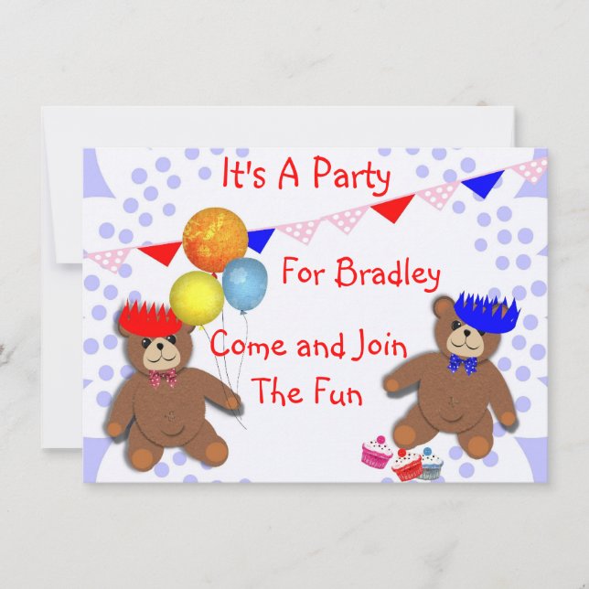 Cute Teddy Bears Fun Kids Party Invitations (Front)