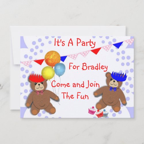 Cute Teddy Bears Fun Kids Party Invitations