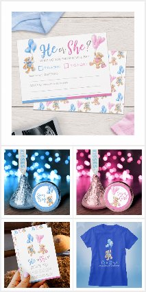 Cute teddy bears gender reveal watercolor