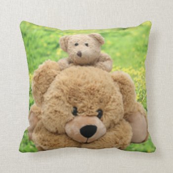 Cute Teddy Bears In A Meadow Throw Pillow by stargiftshop at Zazzle