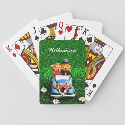 Cute Teddy Bears in auto Personalize Playing Cards