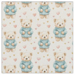 Cute Teddy Bears in Blue Sweaters Fabric