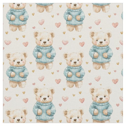 Cute Teddy Bears in Blue Sweaters Fabric