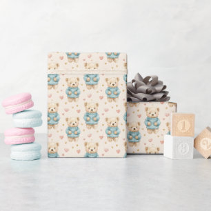 Cute Teddy Bears in Blue Sweaters Wrapping Paper