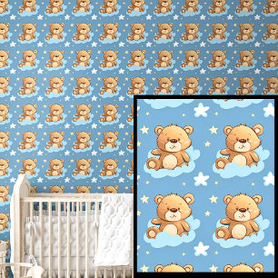 Cute Teddy Bears in Clouds Blue Wallpaper