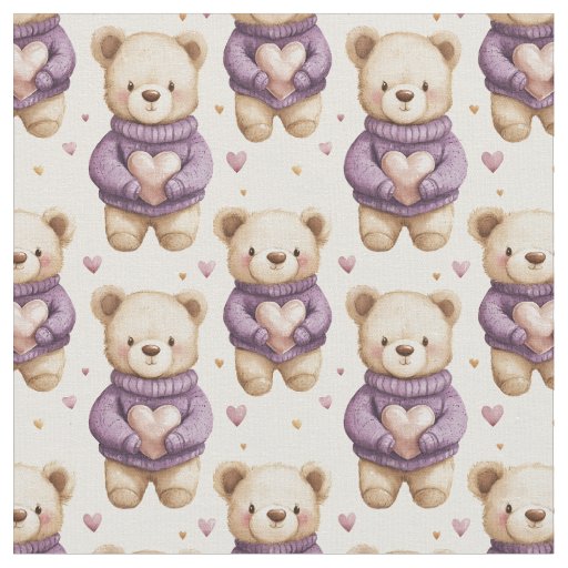Cute Teddy Bears in Purple Sweaters Fabric