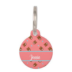 Cute teddy bears on pink pet ID tag