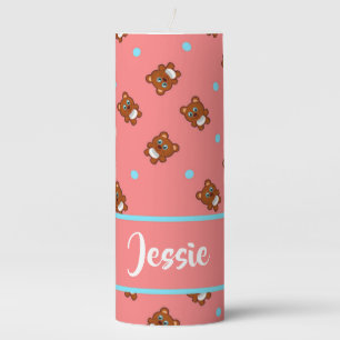 Cute teddy bears on pink pillar candle