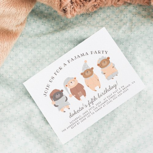 Cute Teddy Bears Pajama Party Birthday Party Invitation