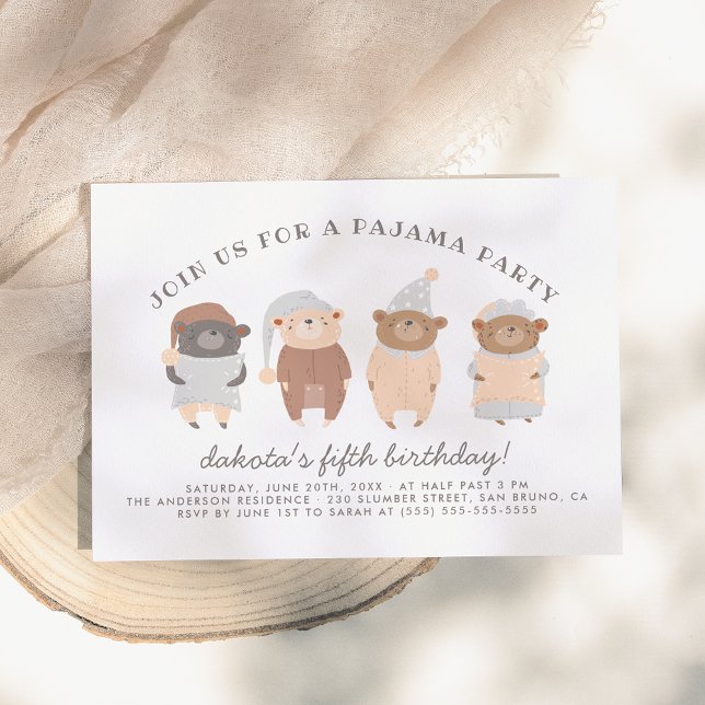 Cute Teddy Bears Pajama Party Birthday Party Invitation (Creator Uploaded)