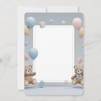 Cute Teddy Bears Photo Frame - Blue & Pink Baby Invitation