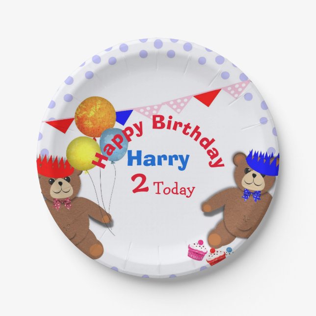Cute Teddy Bears Picnic Fun Kids Birthday Party Paper Plates (Front)
