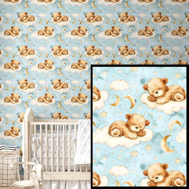 Cute Teddy Bears Sleeping Clouds Moon Stars Blue   Wallpaper (Creator Uploaded)