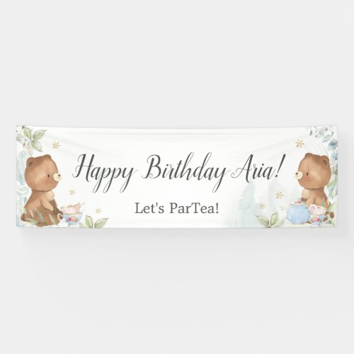 Cute Teddy Bears Tea for Two 2nd Birthday Backdrop Banner