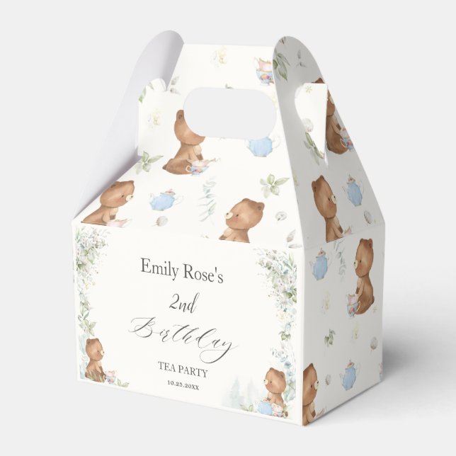 Cute Teddy Bears Tea for Two 2nd Birthday  Favor Boxes (Front Side)