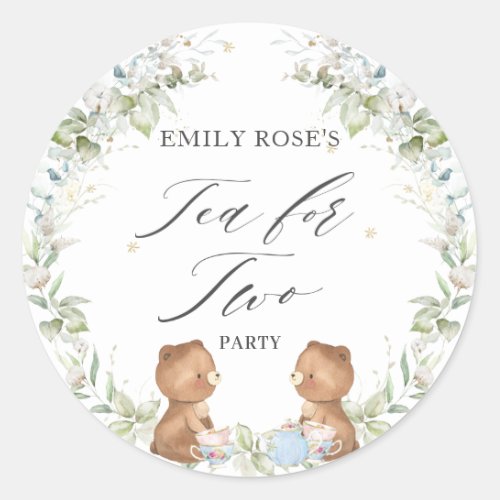 Cute Teddy Bears Tea for Two 2nd Birthday Party  Classic Round Sticker