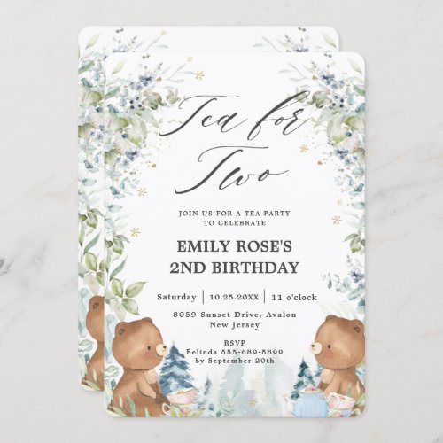Cute Teddy Bears Tea for Two 2nd Birthday Party Invitation