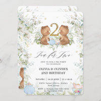 Cute Teddy Bears Tea for Two 2nd Birthday Party Invitation