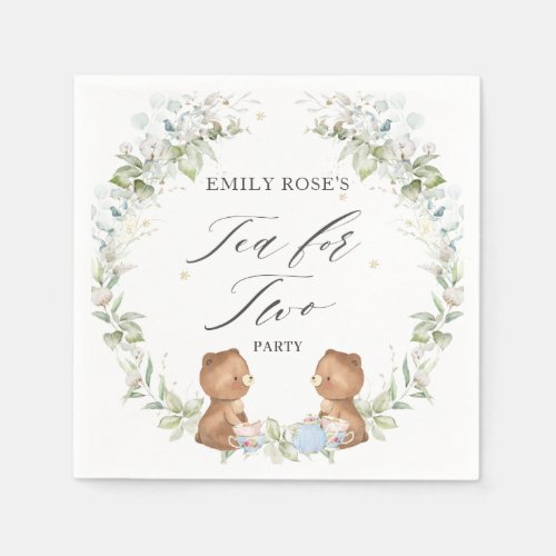 Cute Teddy Bears Tea for Two 2nd Birthday Party  Napkins