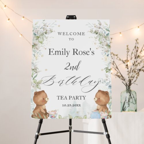 Cute Teddy Bears Tea for Two 2nd Birthday Welcome Foam Board