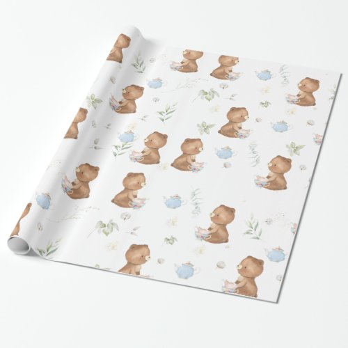 Cute Teddy Bears Tea Party Tea for Two Birthday   Wrapping Paper