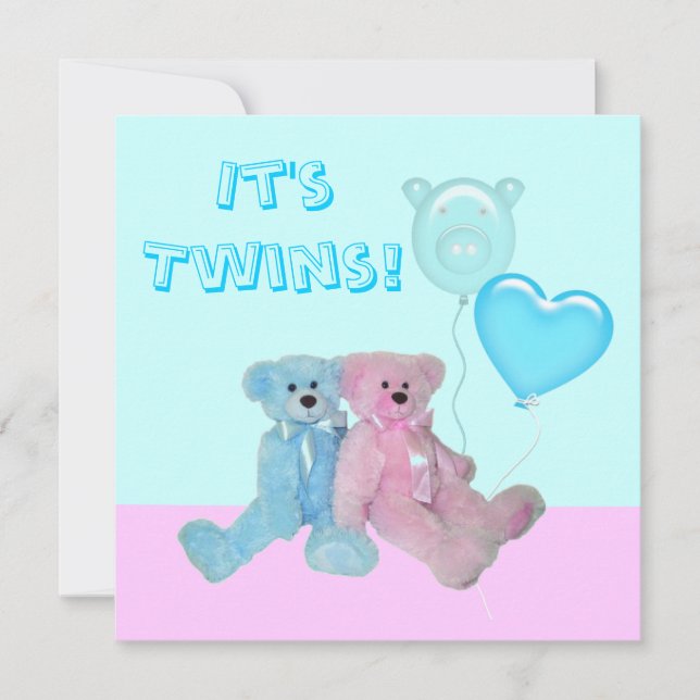 Cute Teddy Bears Twin Baby Shower Invitation (Front)