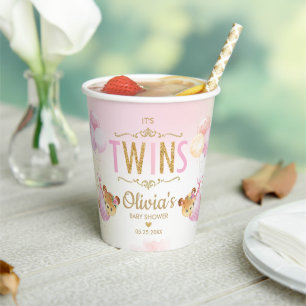 Cute Teddy Bears Twins Baby Girls Baby Shower Paper Cups