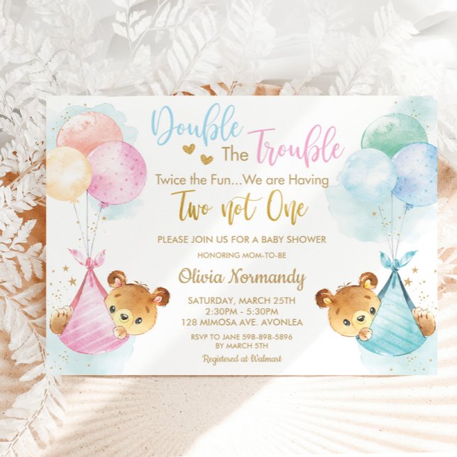 Cute Teddy Bears Twins Boy Girl Baby Shower Invitation (Creator Uploaded)