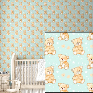 Cute Teddy Bears White Stars on Soft Green Wallpaper