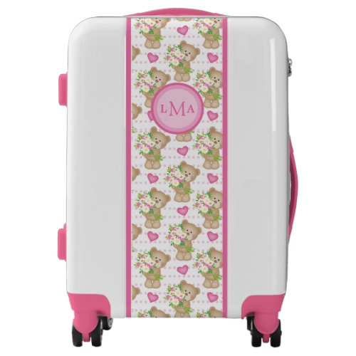 Cute Teddy Bears With Floral Bouquets Luggage