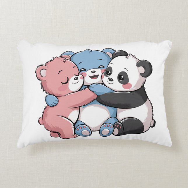 Cute Teddy Bears with Panda Accent Pillow (Front)